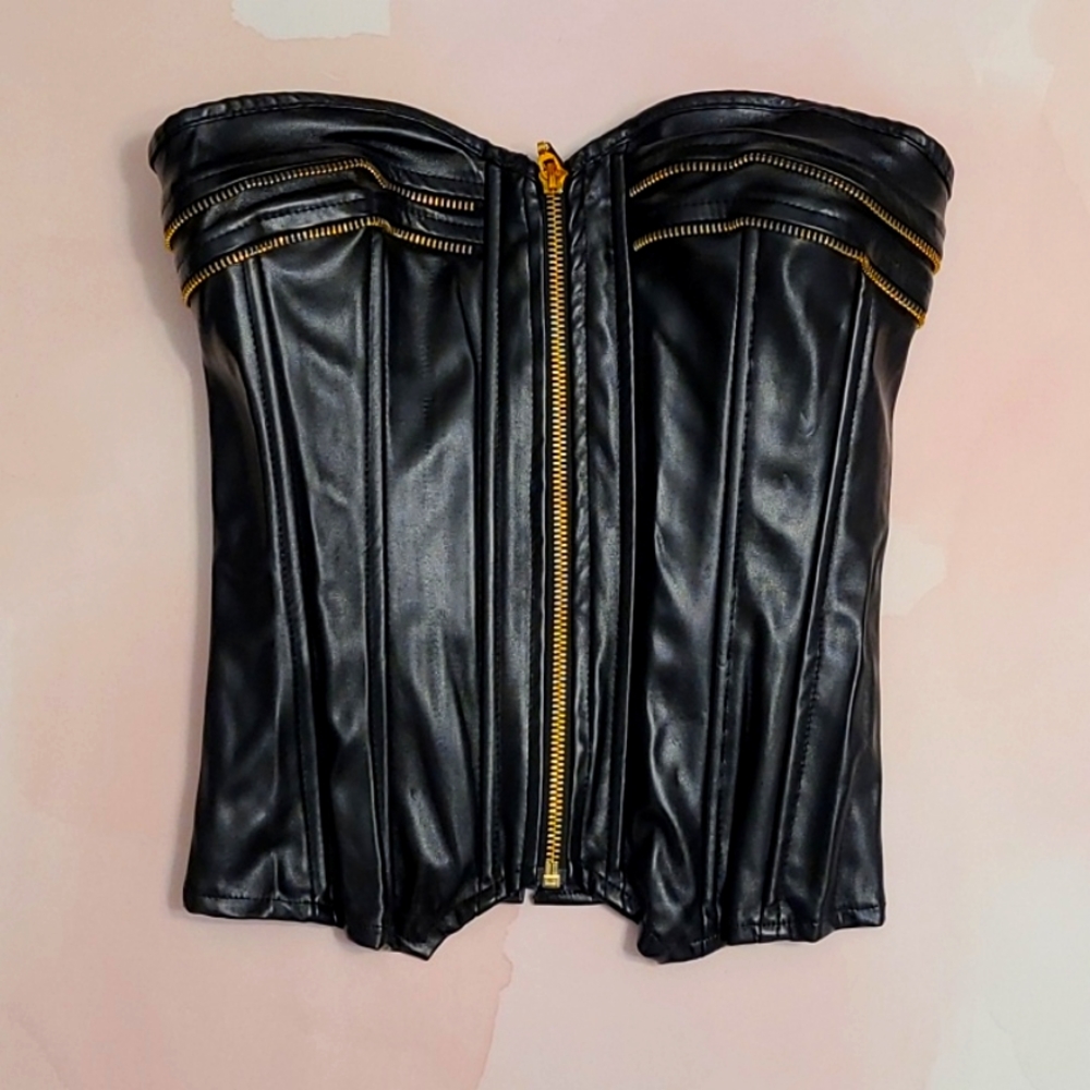 NWOT Faux Leather Corset Zipper Detail